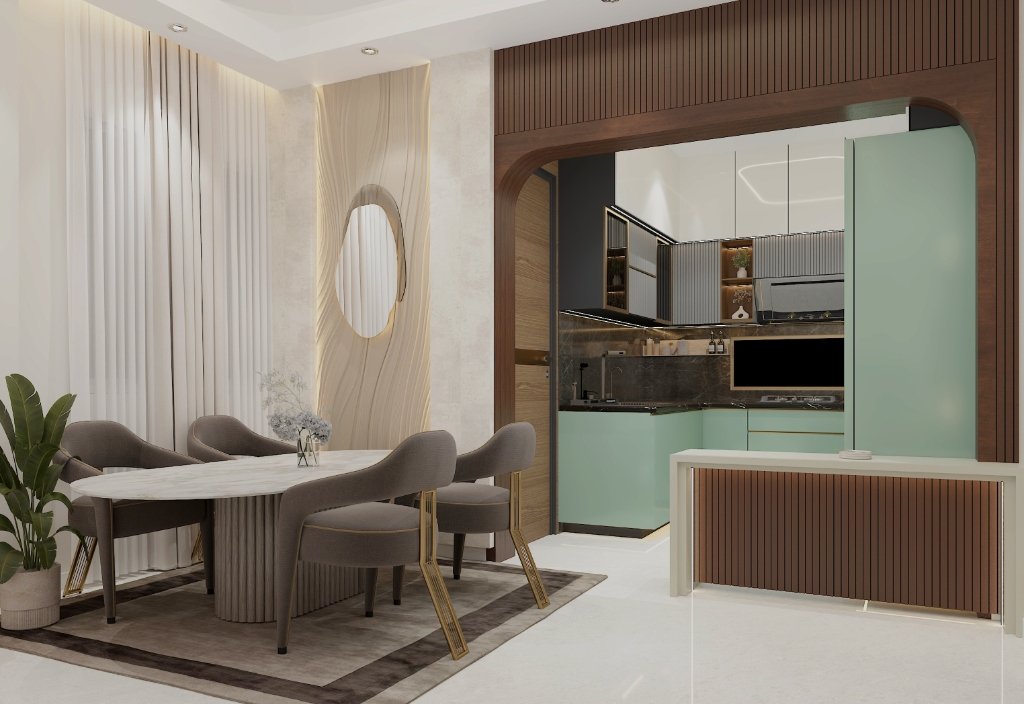 Italian Marble Dining & Arched Partition