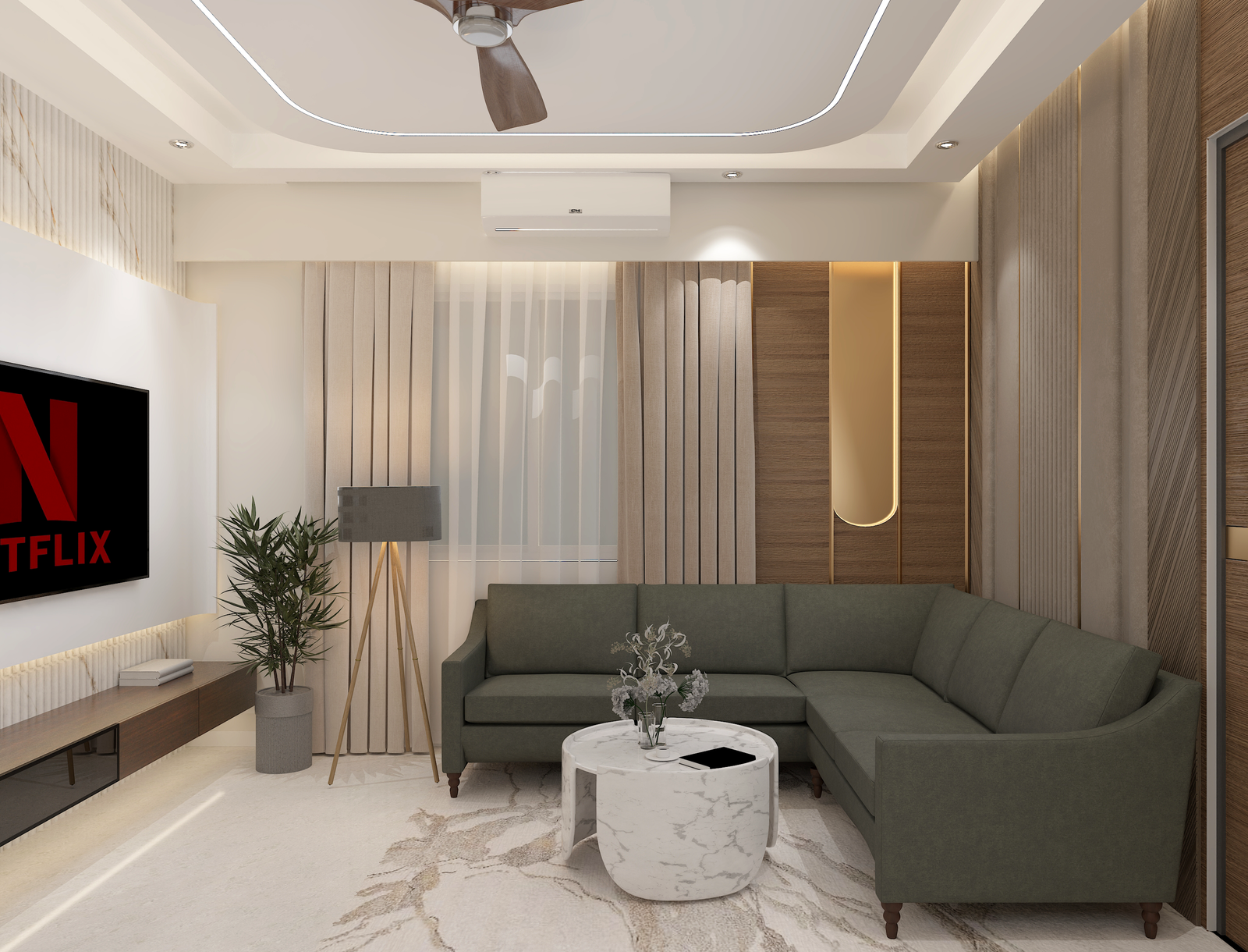 Aesthetic TV Console & Ceiling Lighting